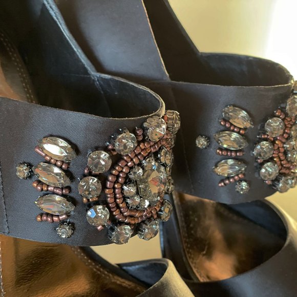 Satin Black Crystal Studded Heels - Picture 8 of 10